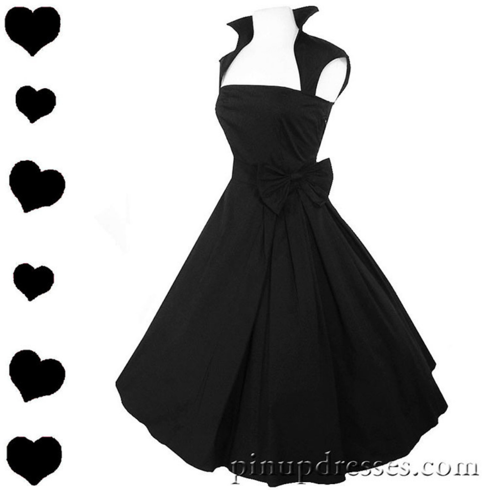 50s Full Skirt Solid Black Pinup Dress NEW Small S